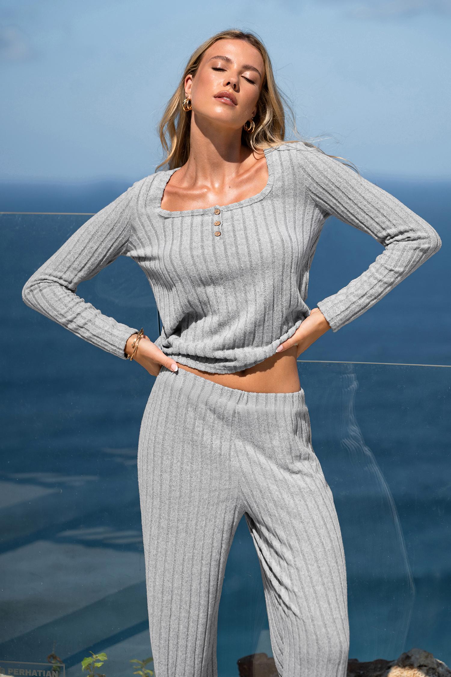 cozy club grey pajama set - l