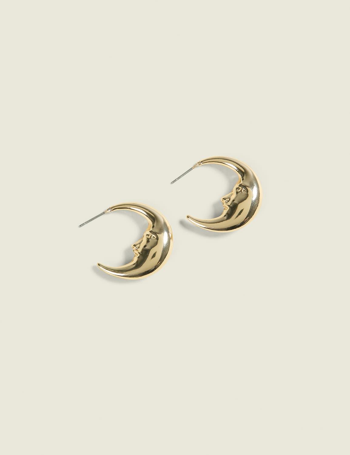 crescent moon face earrings