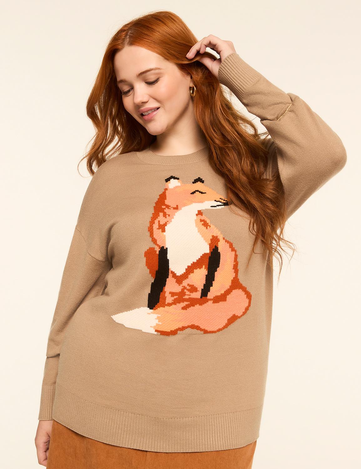 crew-neck fox sweater