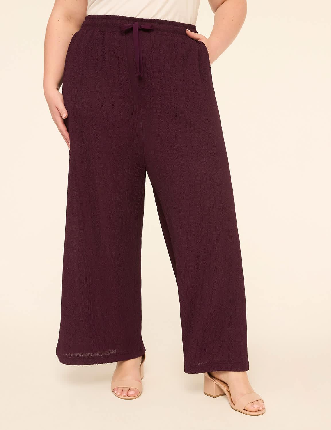 crinkle pull-on high-rise wide leg pant