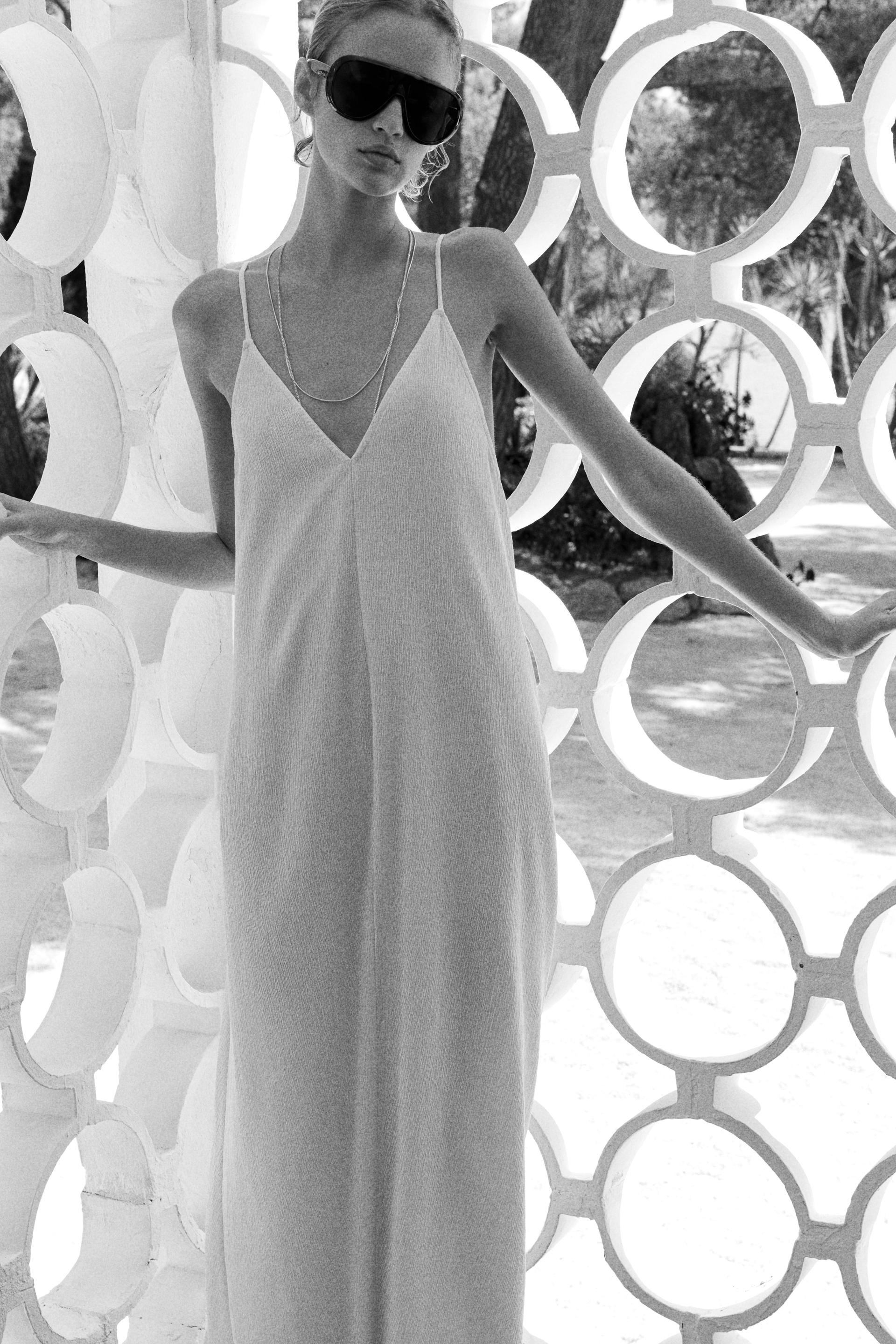 crinkled dress with tie shoulder straps