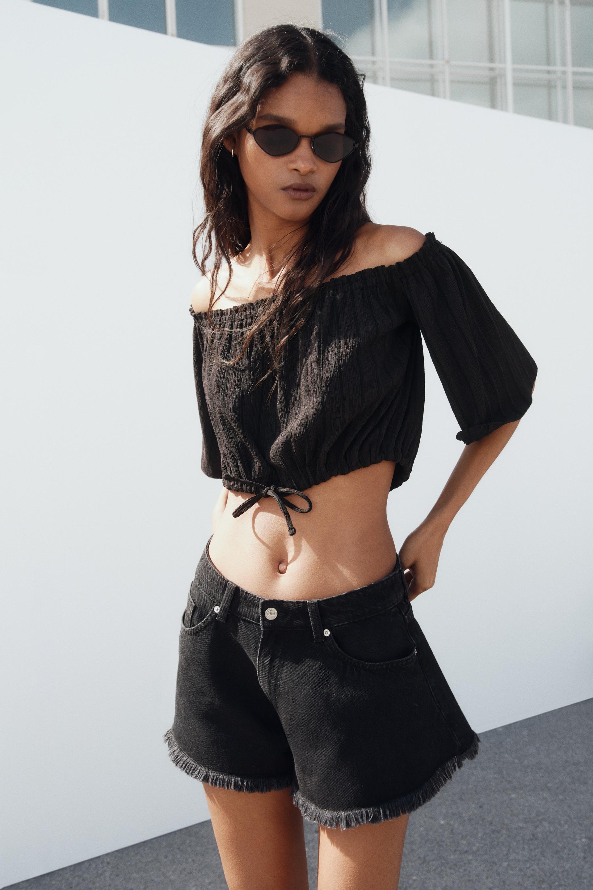 crinkled off-the-shoulder top