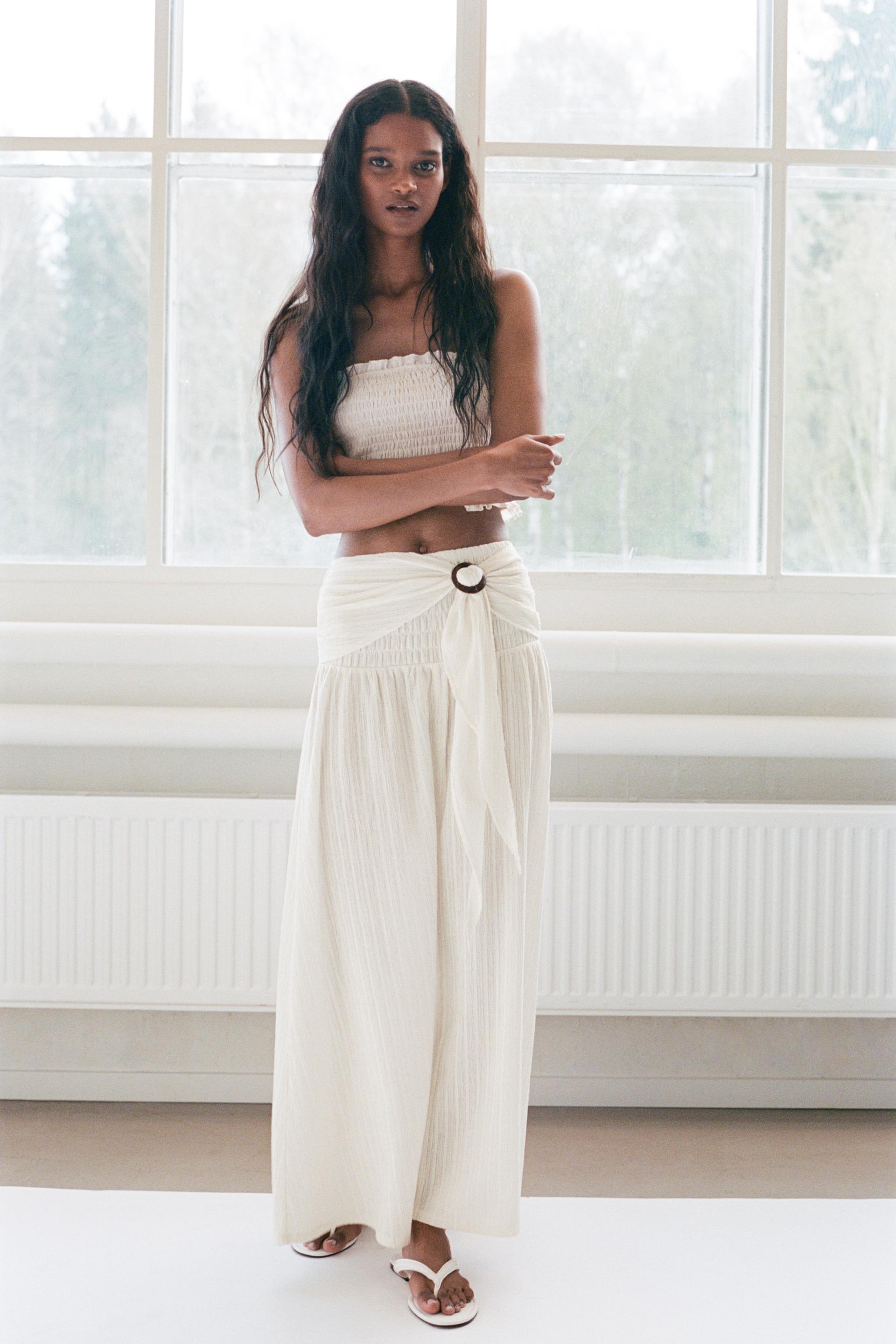 crinkled tie-belt skirt