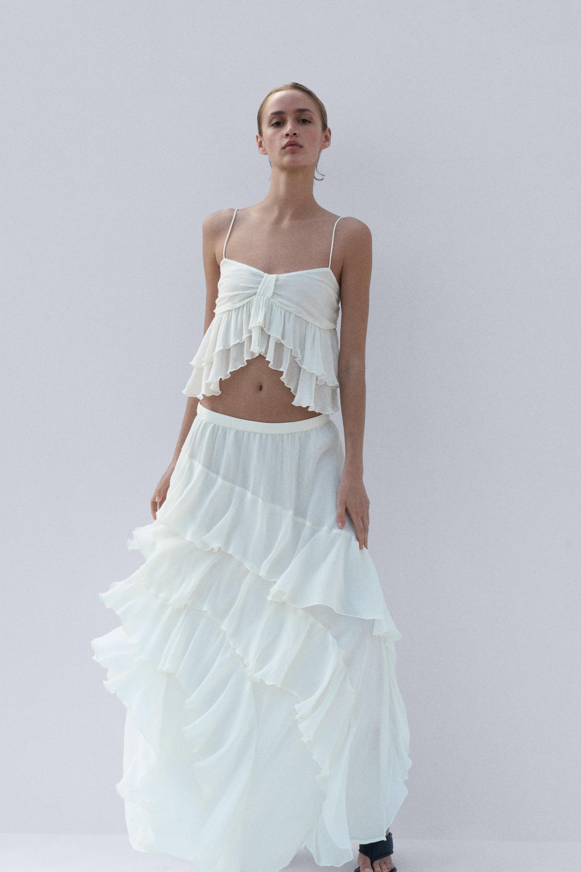 crinkled tiered skirt