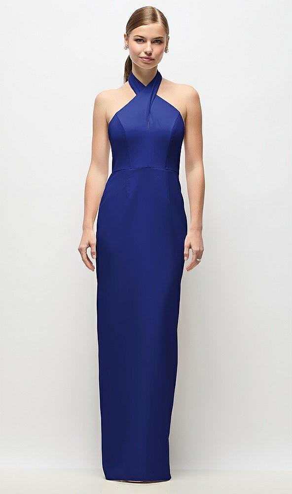 criss-cross halter open-back crepe column maxi dress