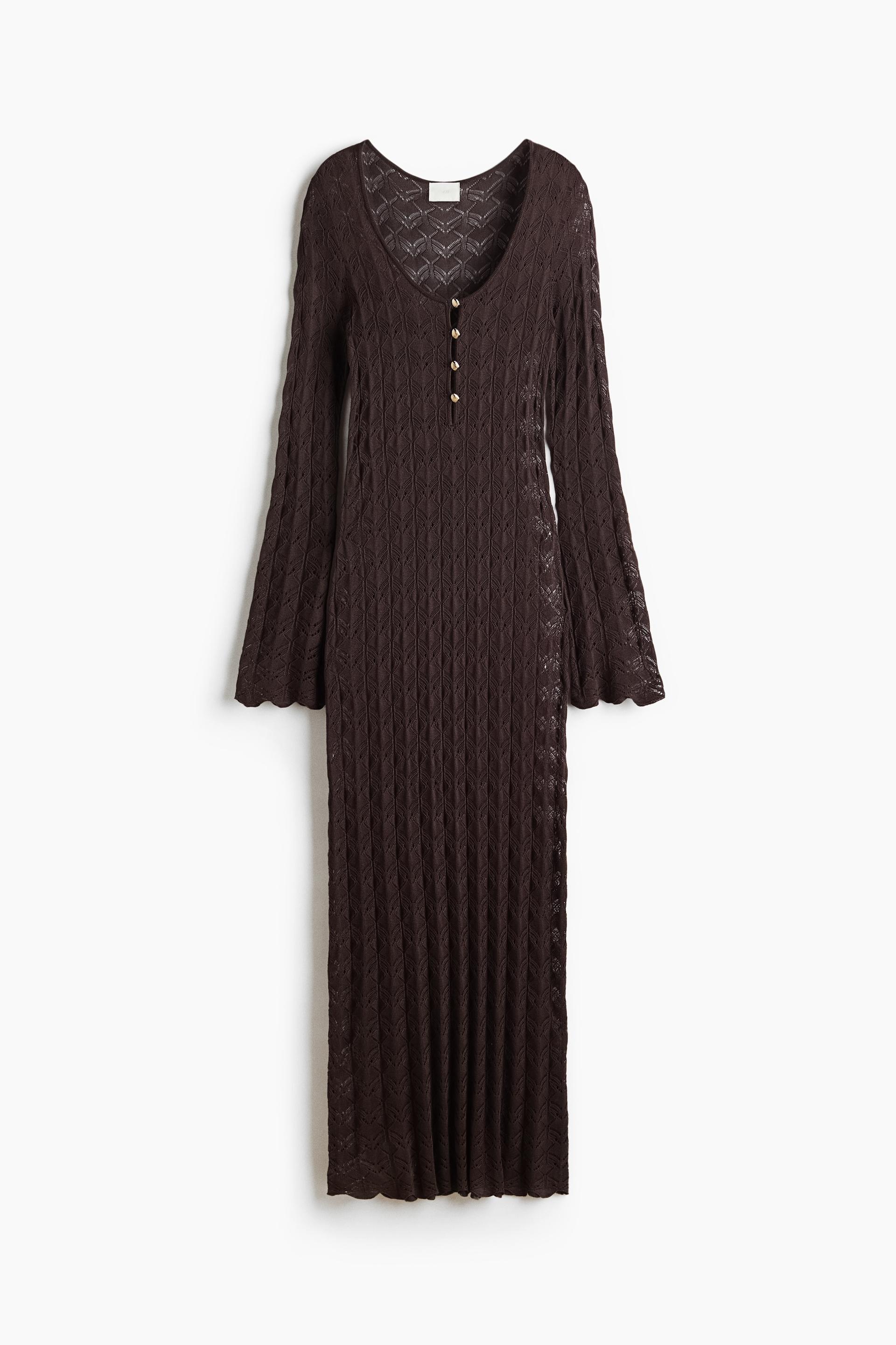crochet-look dress with button placket