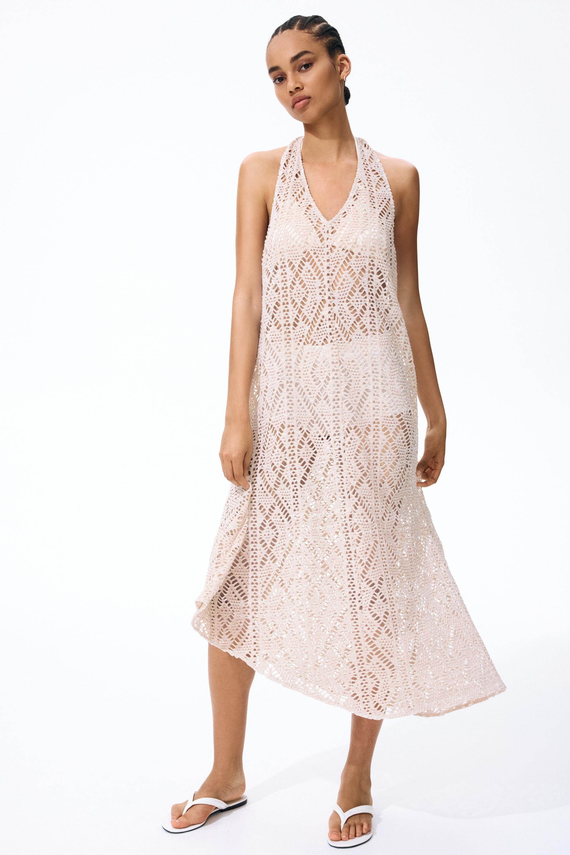 crochet-look halterneck dress