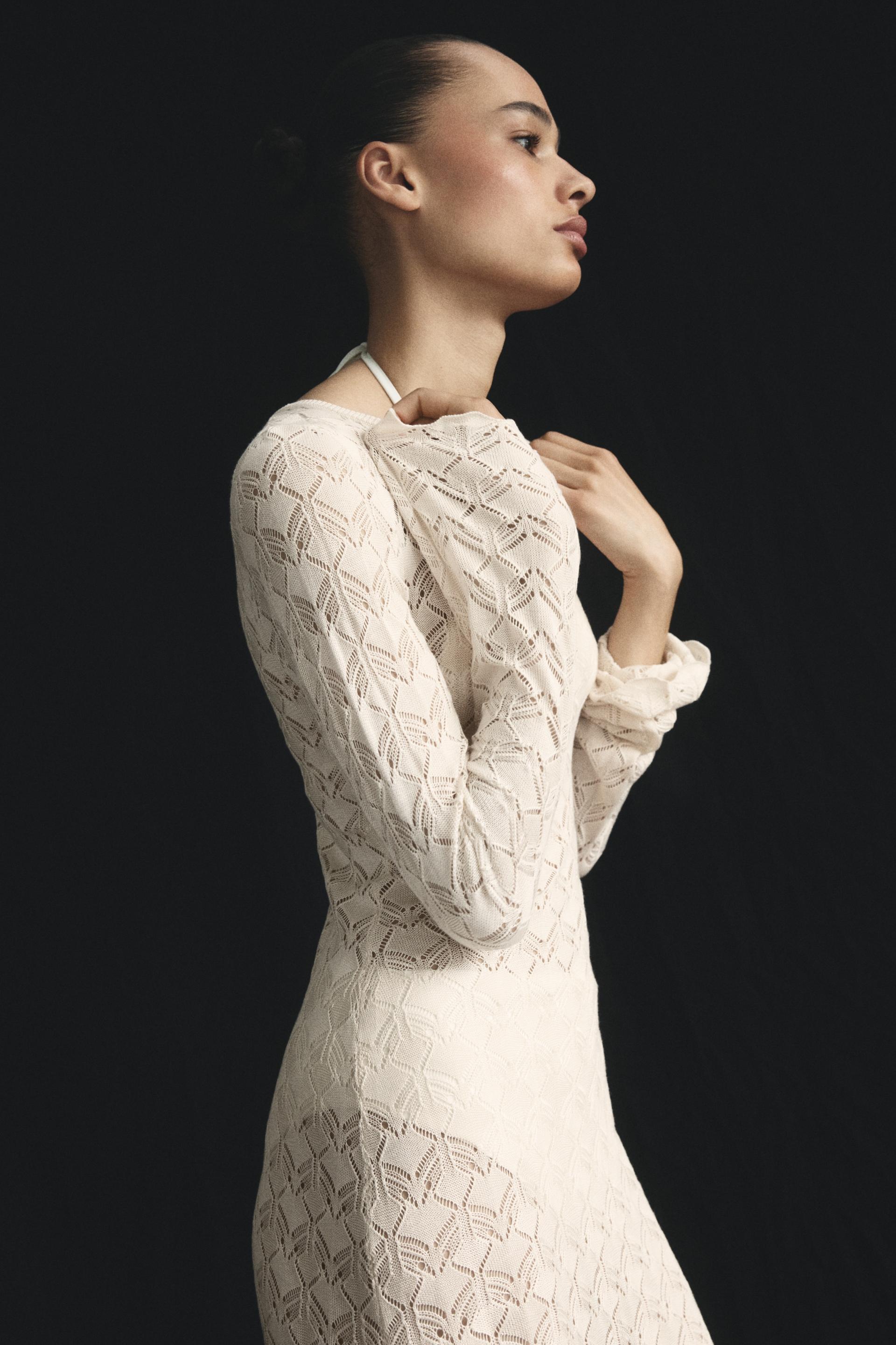 crochet-look mini dress