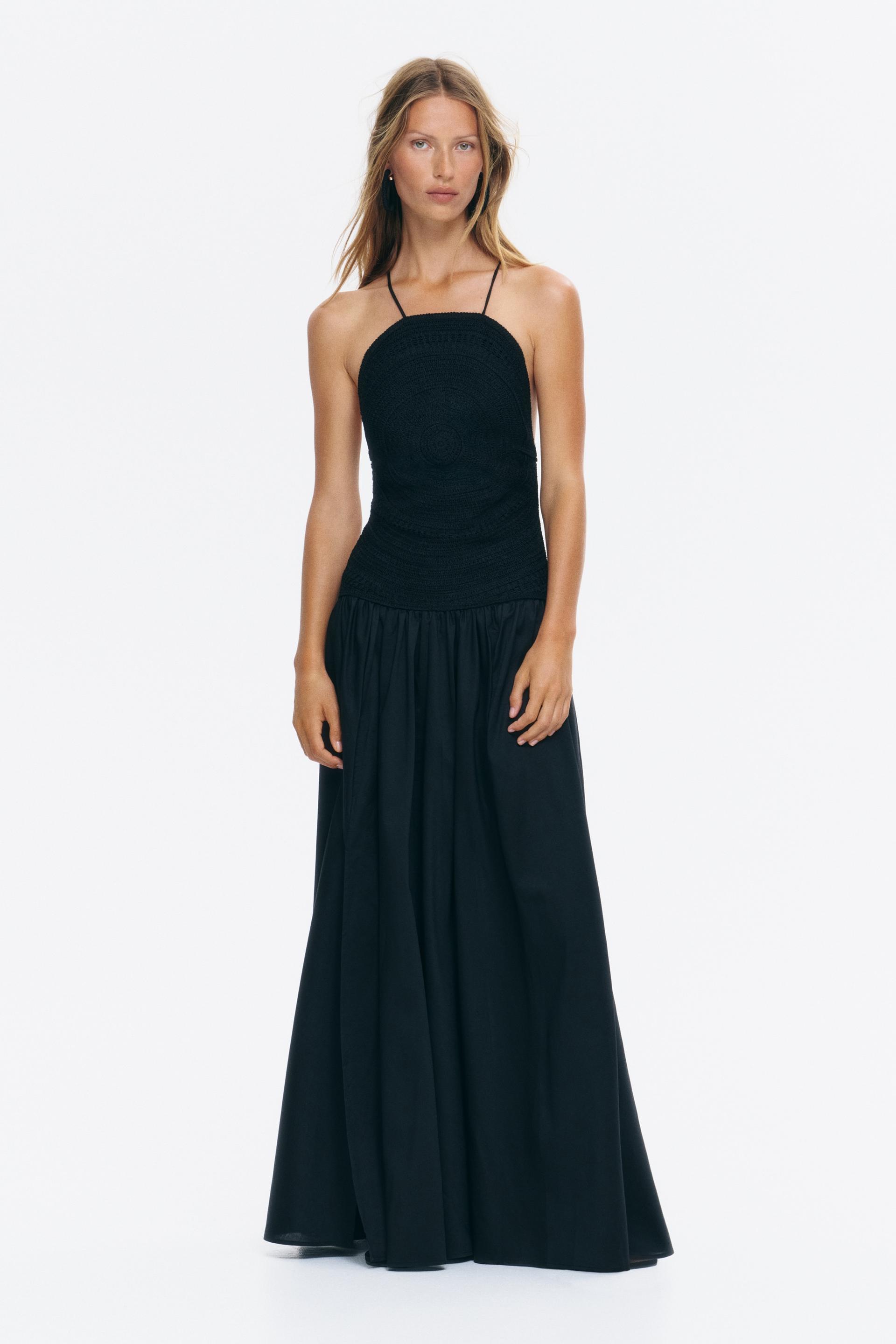 crochet-look open-back dress