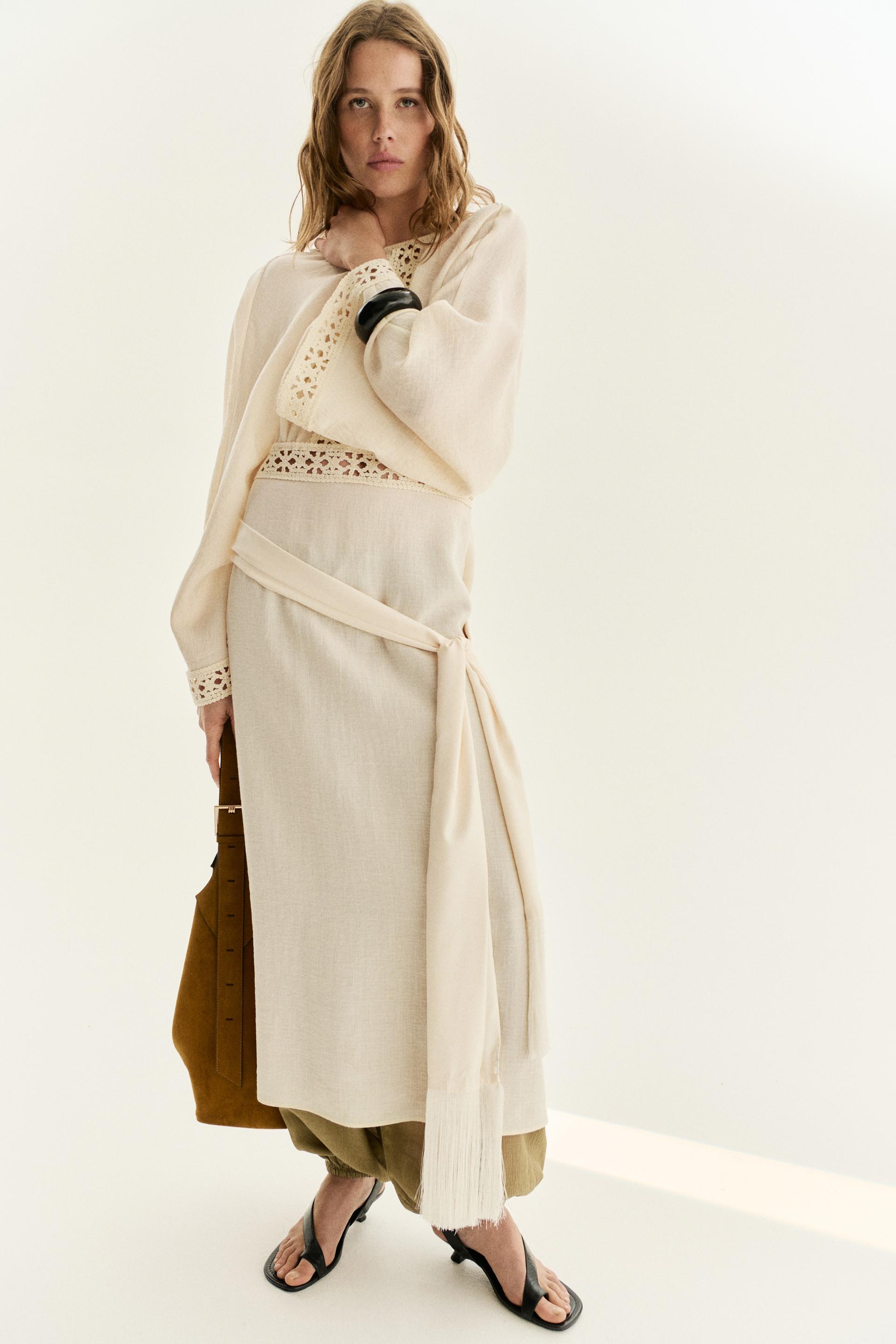 crochet-look tunic dress