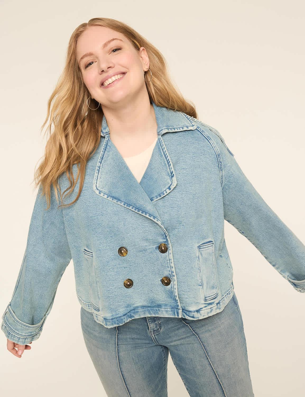 cropped denim trench jacket