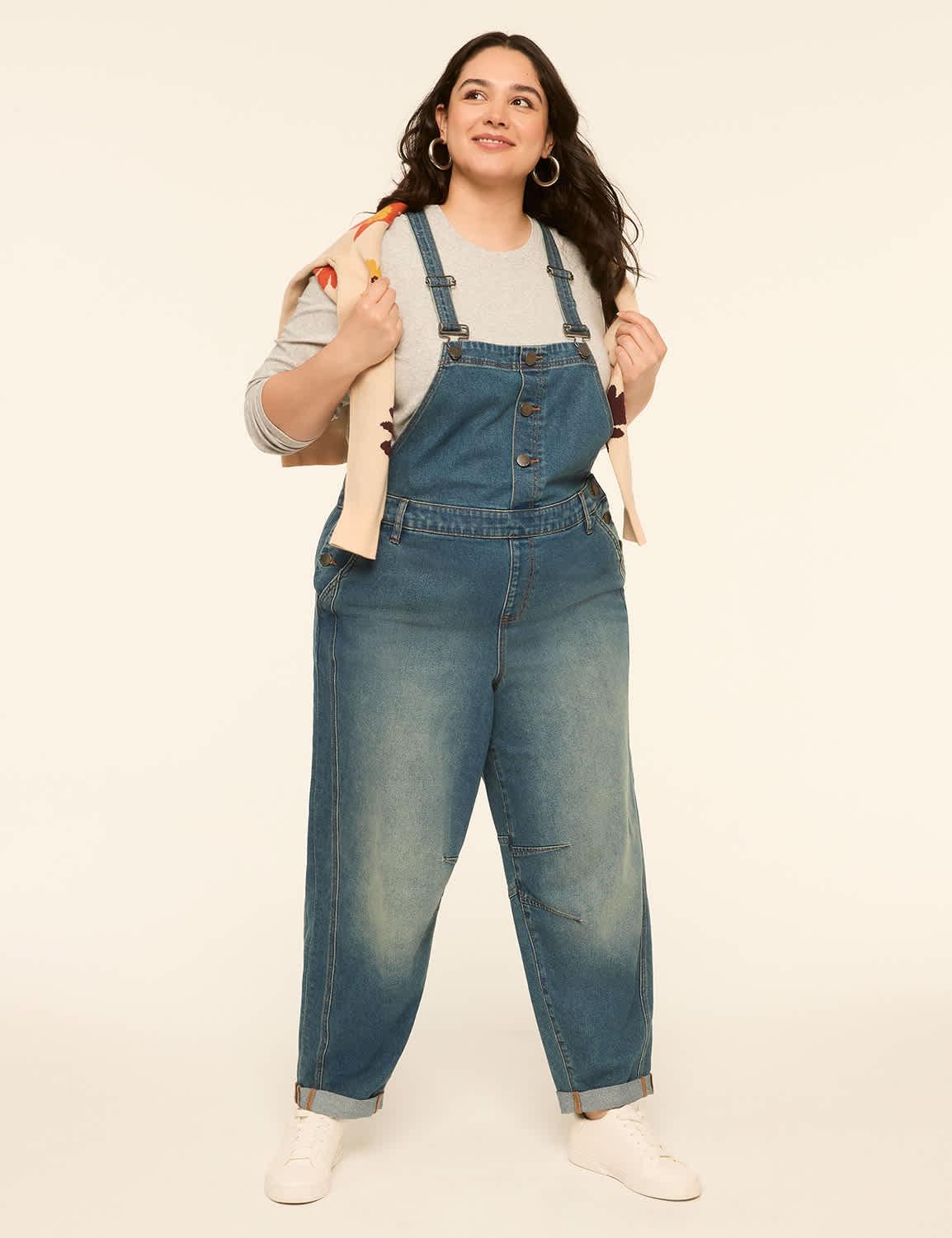 cuffed barrel denim overall