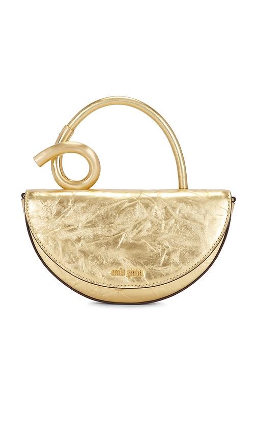cult gaia azariah nano crossbody bag in metallic gold.