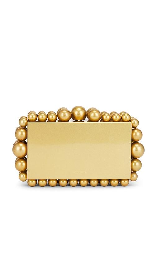 cult gaia eos metal clutch in metallic gold.