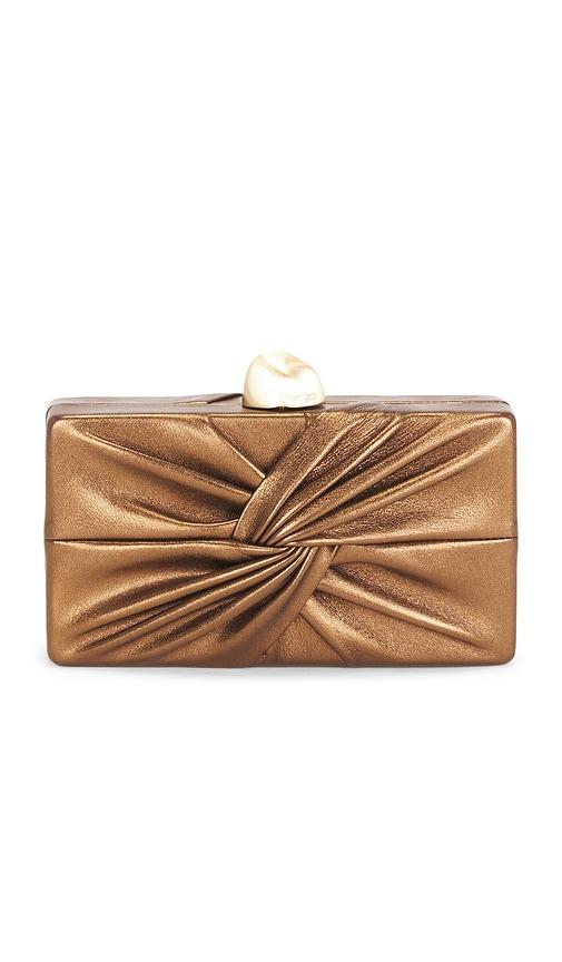 cult gaia lisse clutch in metallic bronze.
