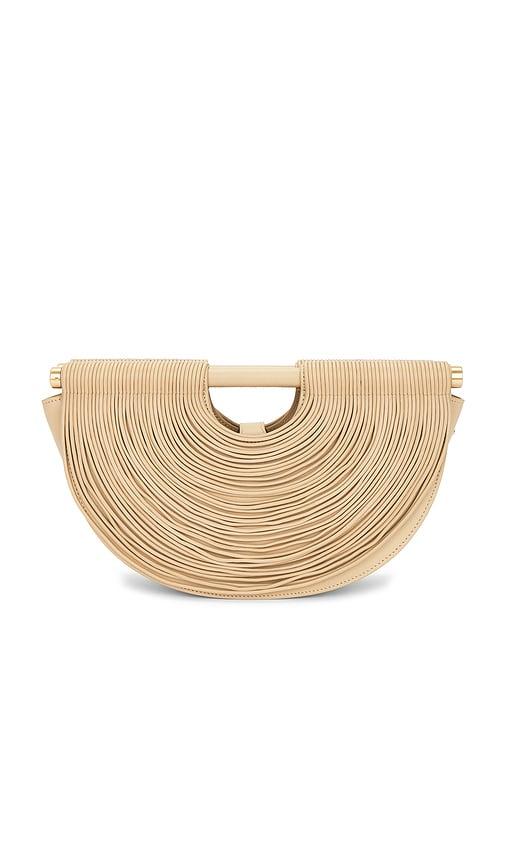 cult gaia lou top handle bag in tan.