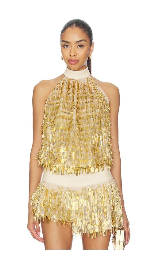 cultnaked copacabana top in nude,metallic gold. - size l (also in xs, s)