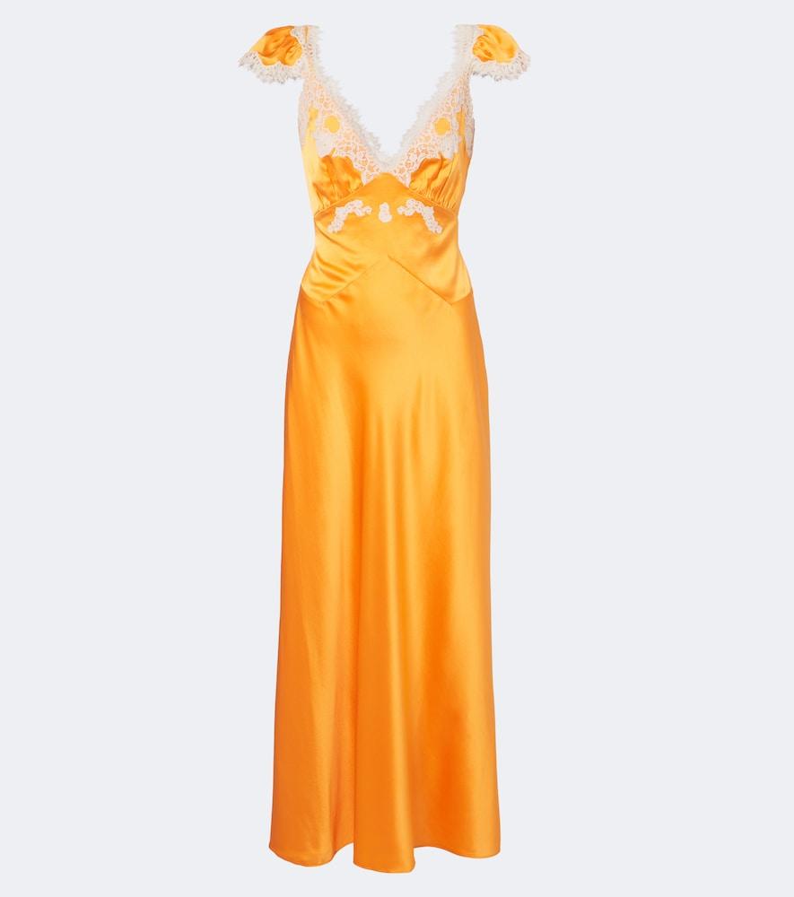 dôen fiona lace-trimmed silk satin maxi dress