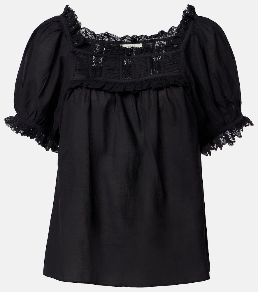 dôen frances lace-trimmed cotton-blend top