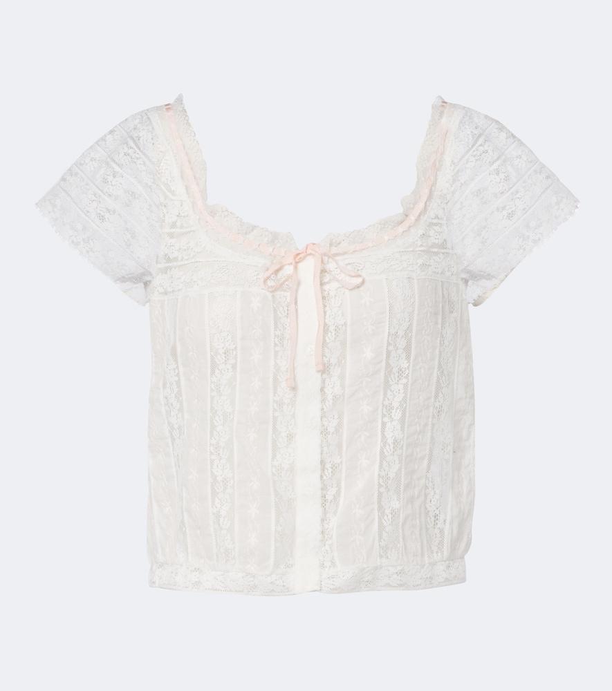 dôen greta embroidered lace cotton top
