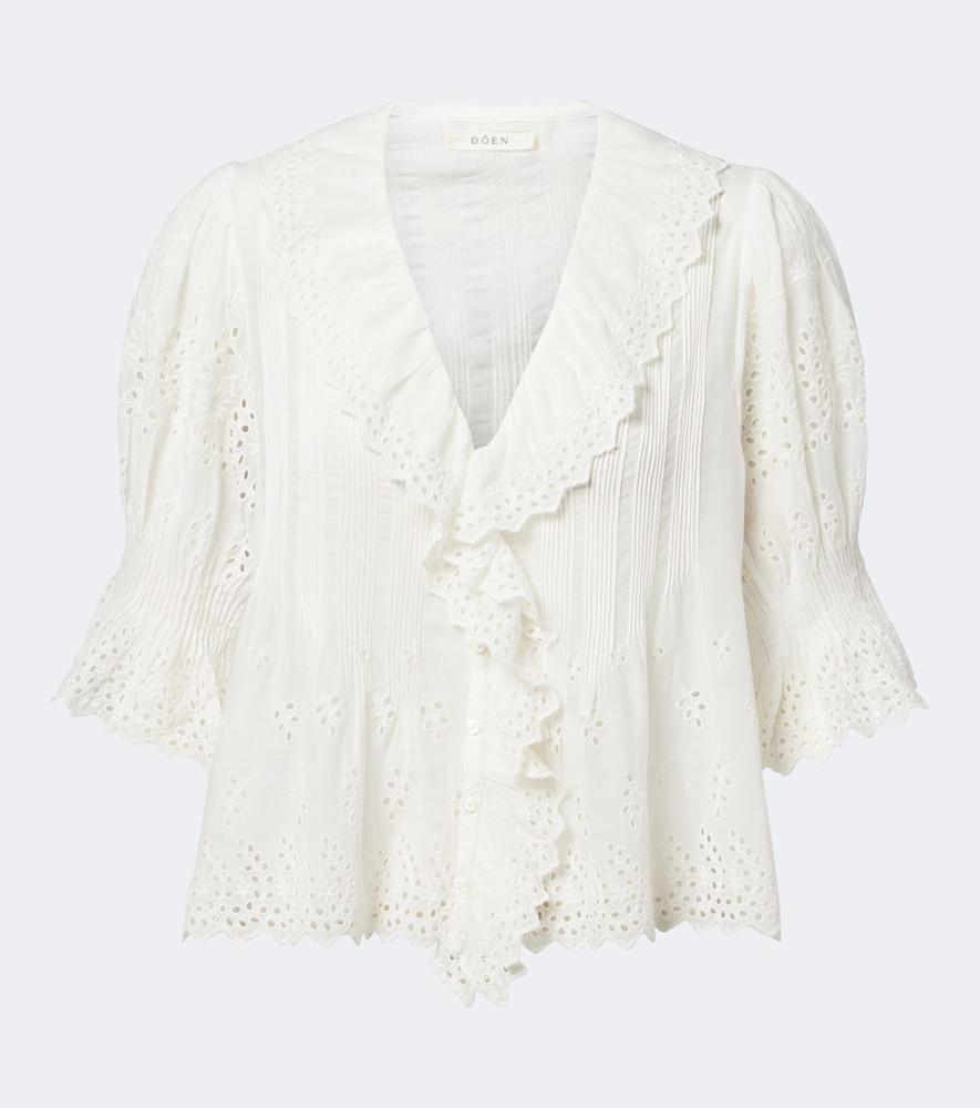 dôen henri broderie anglaise ruffled cotton blouse