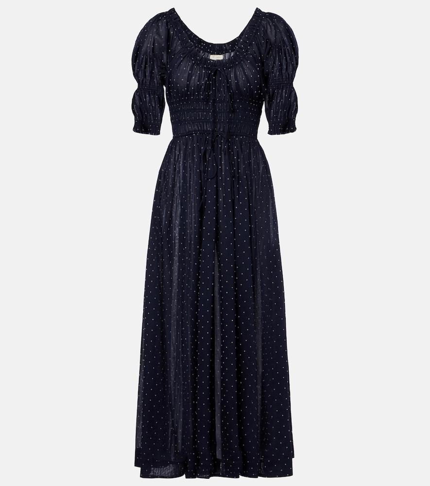 dôen ischia gathered polka-dot cotton midi dress