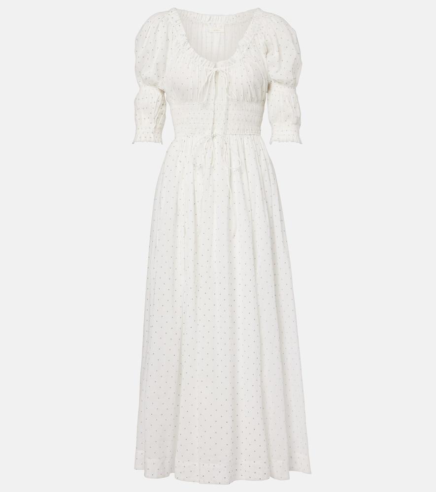 dôen ischia gathered polka-dot cotton midi dress