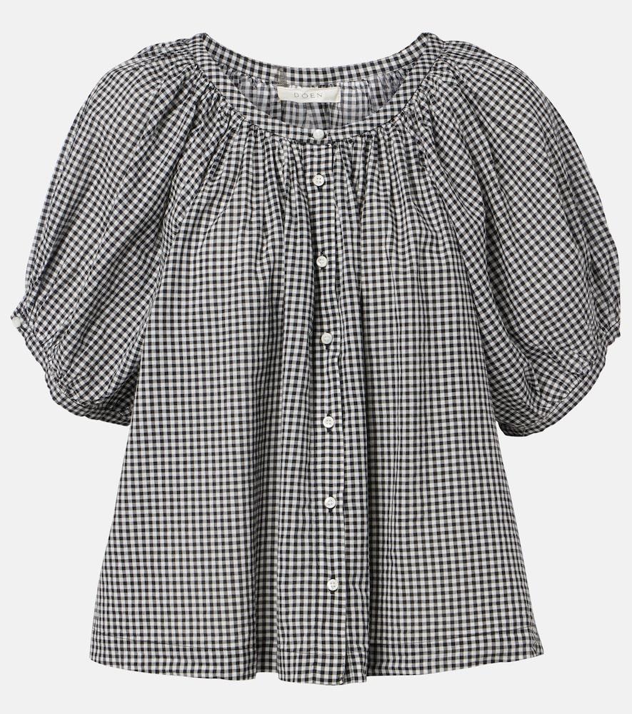 dôen june gingham cotton-blend top