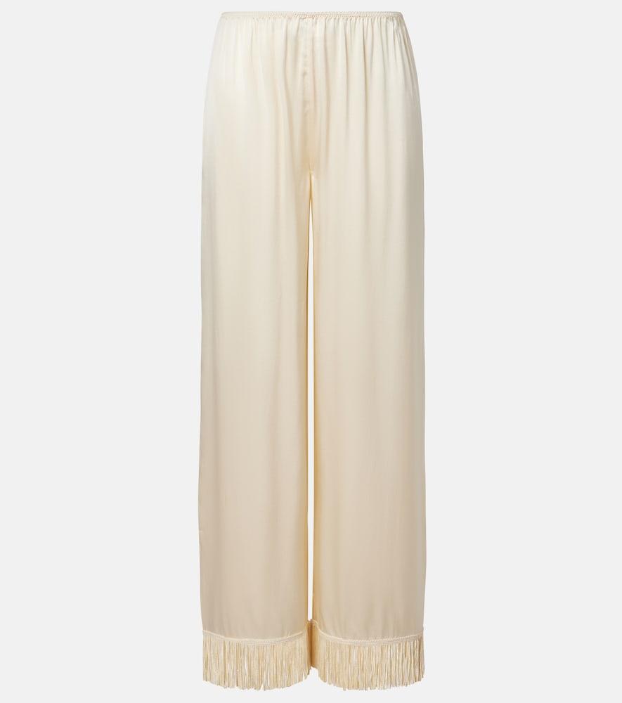 dôen lavon fringed silk satin wide-leg pants