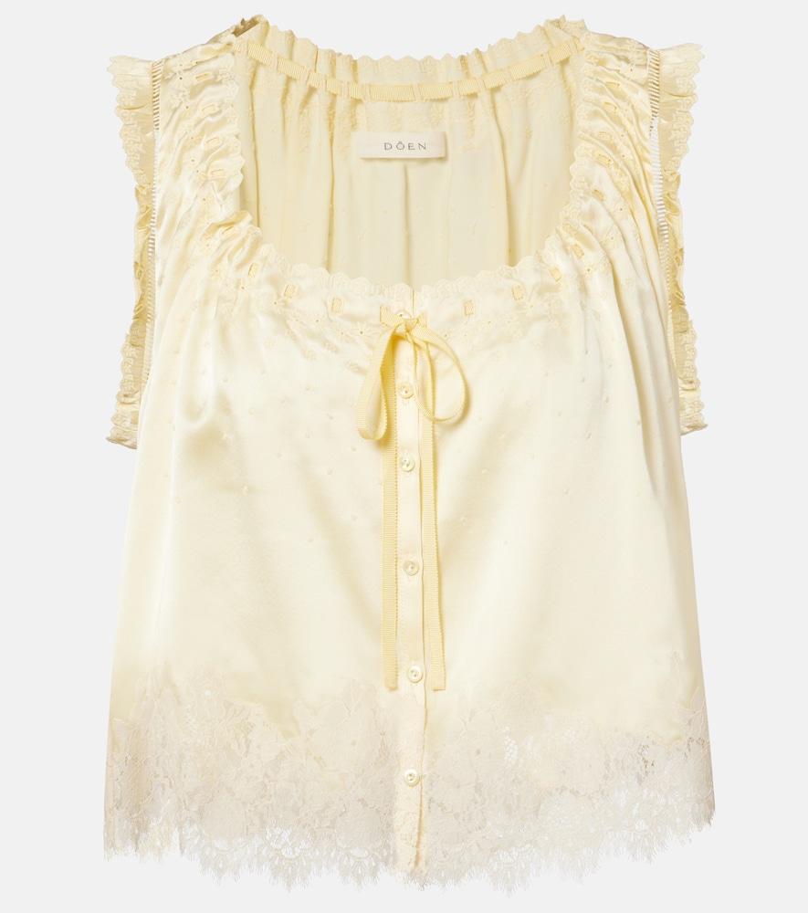 dôen toulouse lace-trimmed embroidered silk top