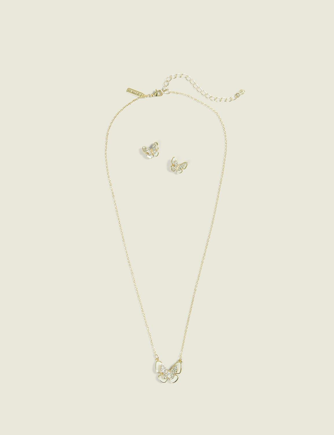 dainty butterfly necklace & earrings set