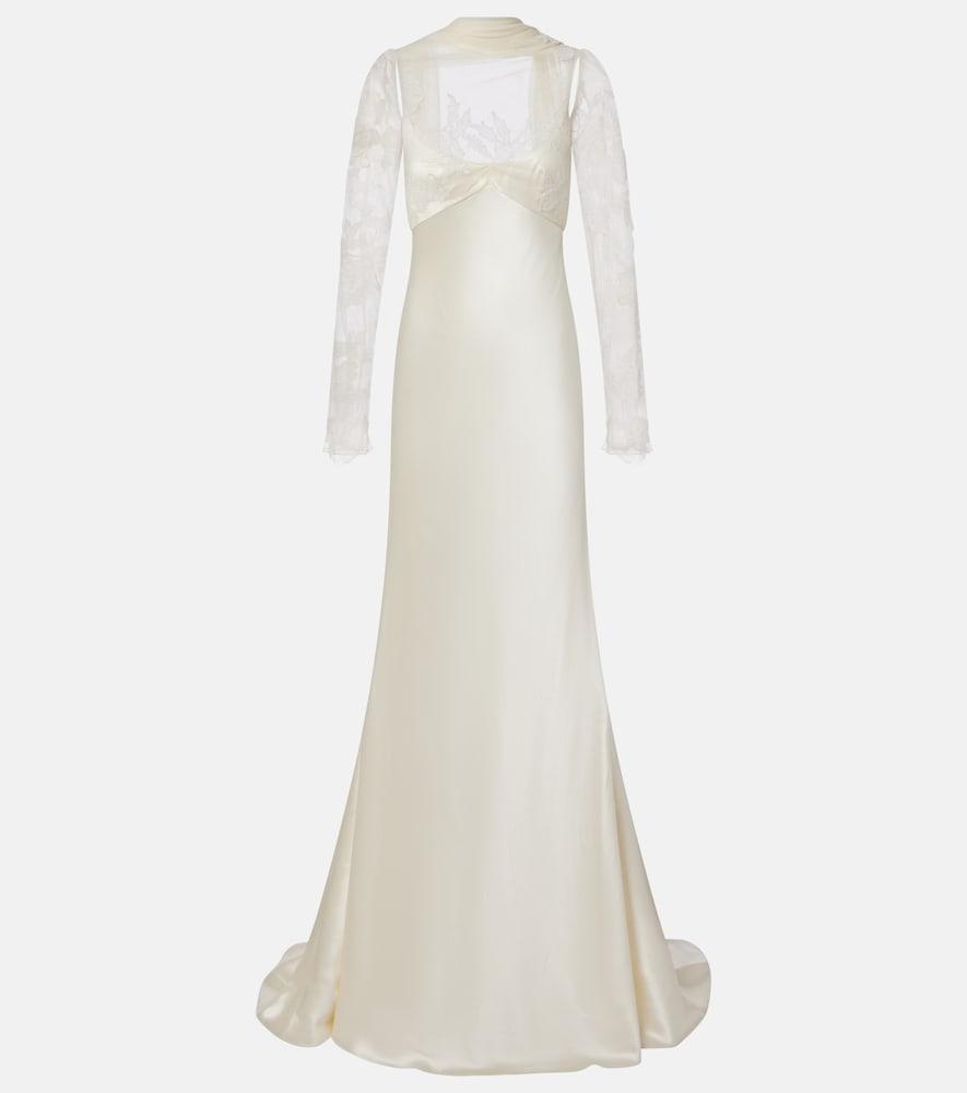 danielle frankel bridal esme lace-trimmed silk and wool gown