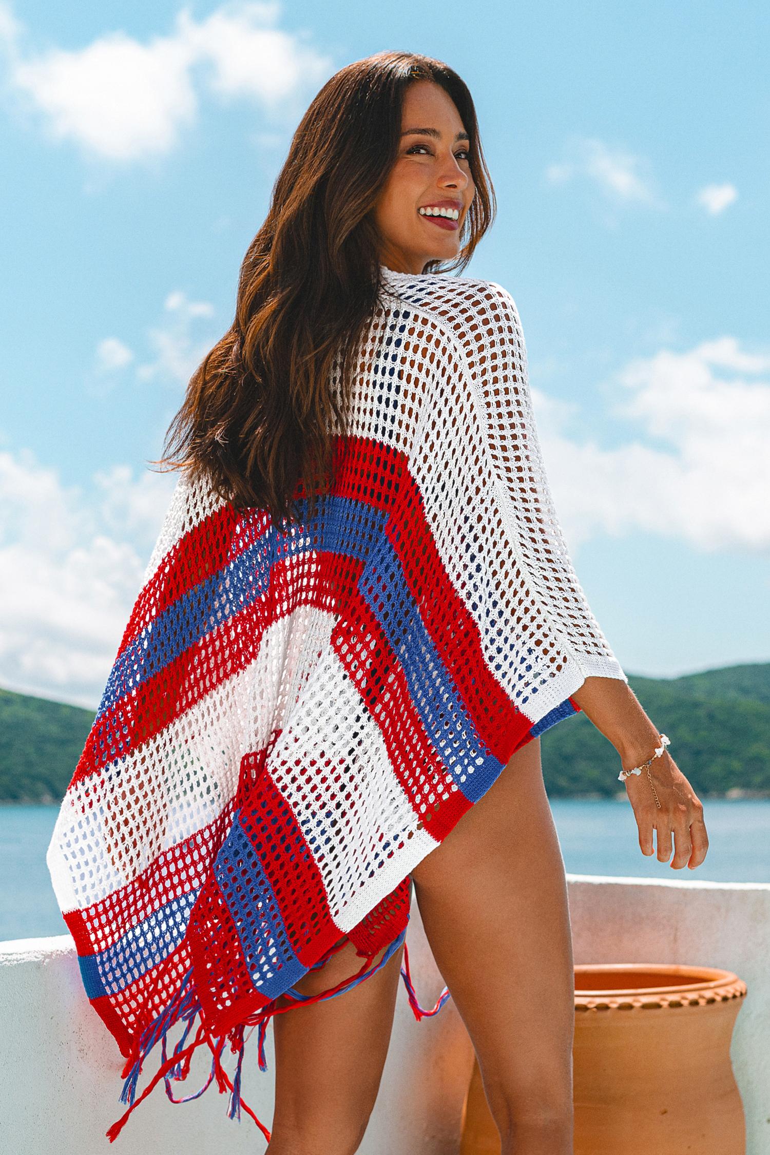 daring vibe striped cover-up kimono - m