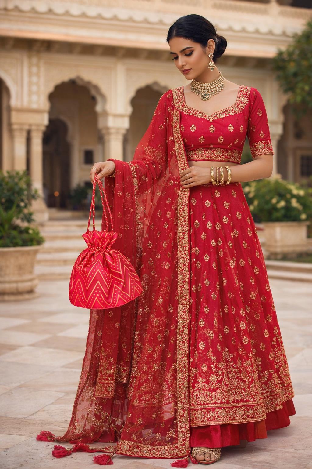 dark pink silk potli bag