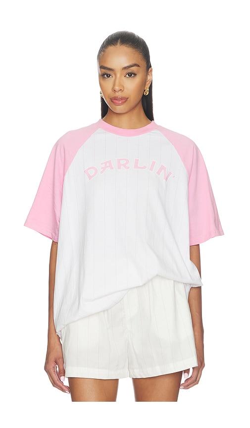 darlin old skool raglan tee in pink. - size l (also in m, s, xs)