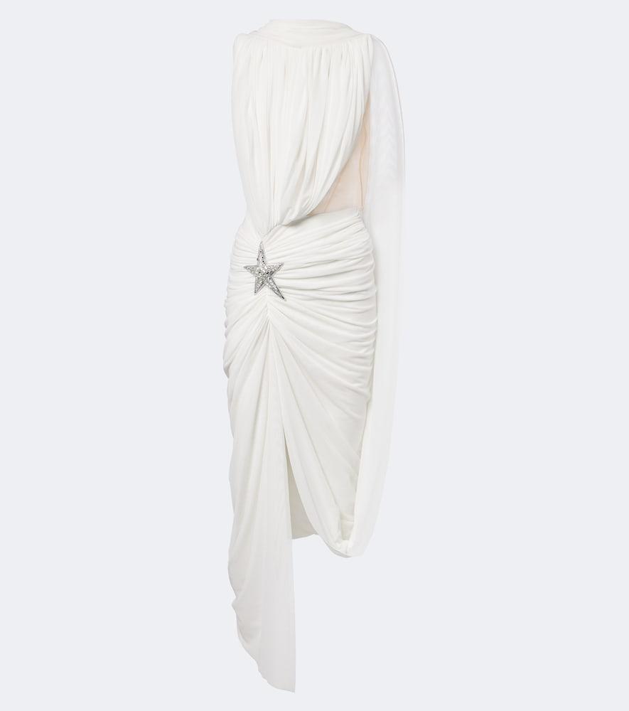 david koma asymmetric draped embellished midi dress
