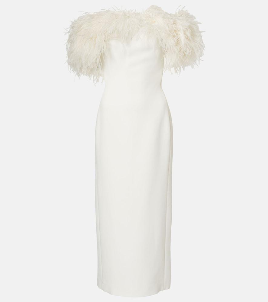 david koma bridal feather-trimmed midi dress