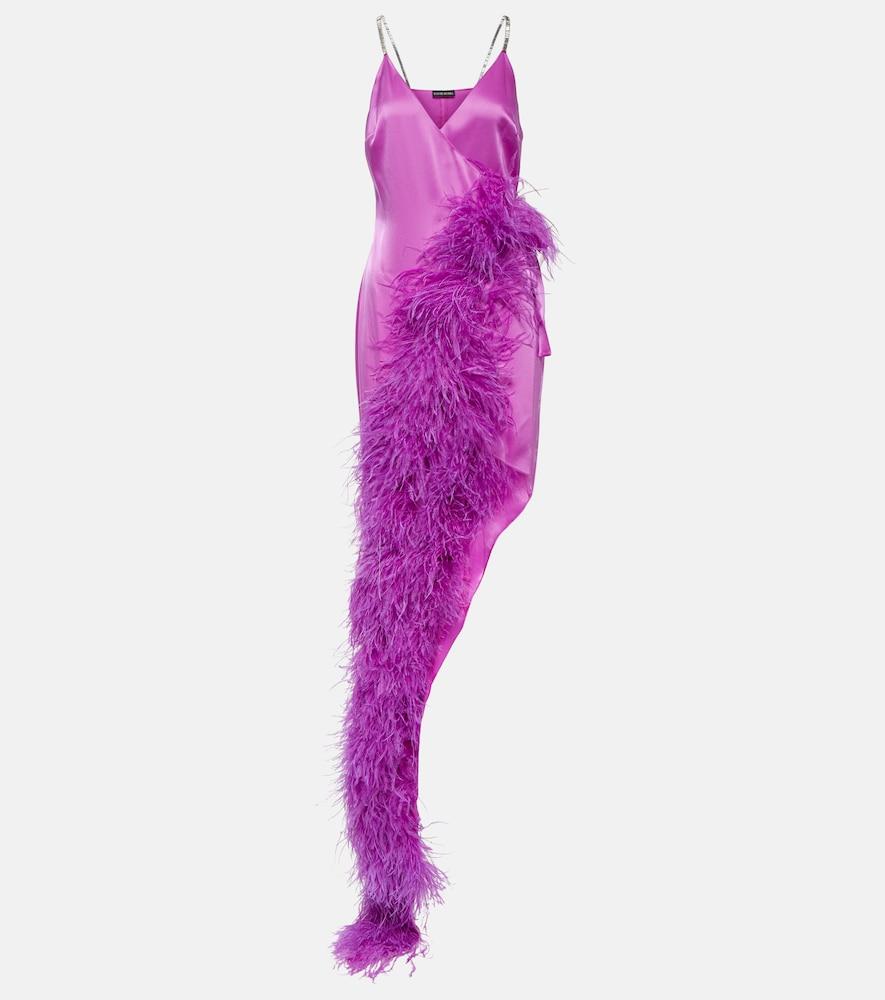 david koma feather-trimmed asymmetric gown