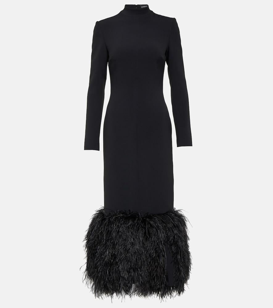 david koma feather-trimmed cady midi dress