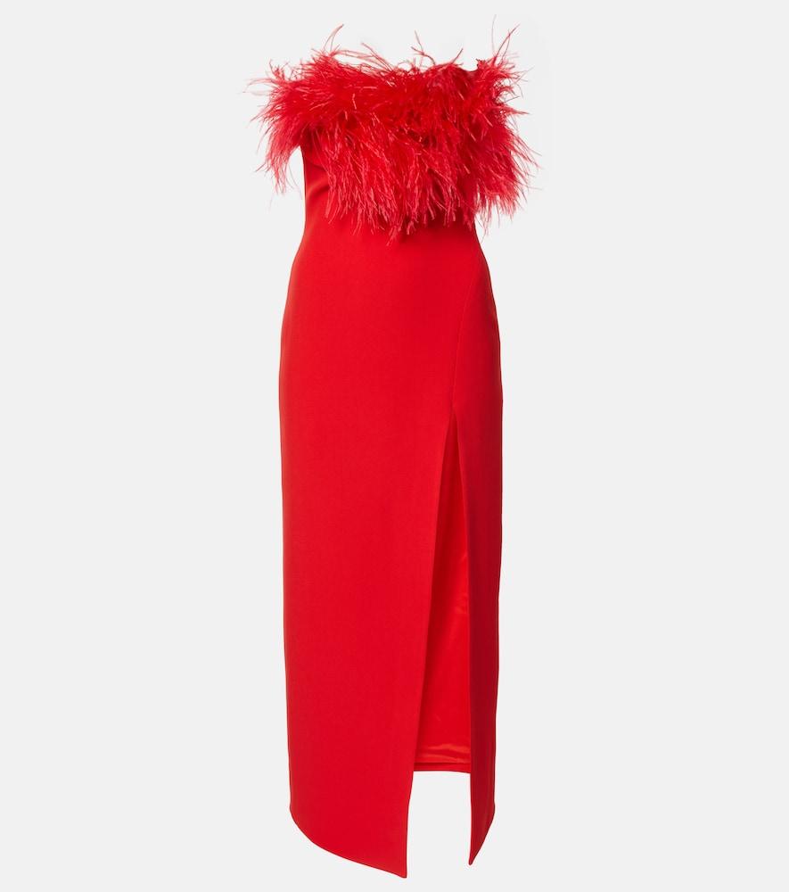 david koma feather-trimmed midi dress