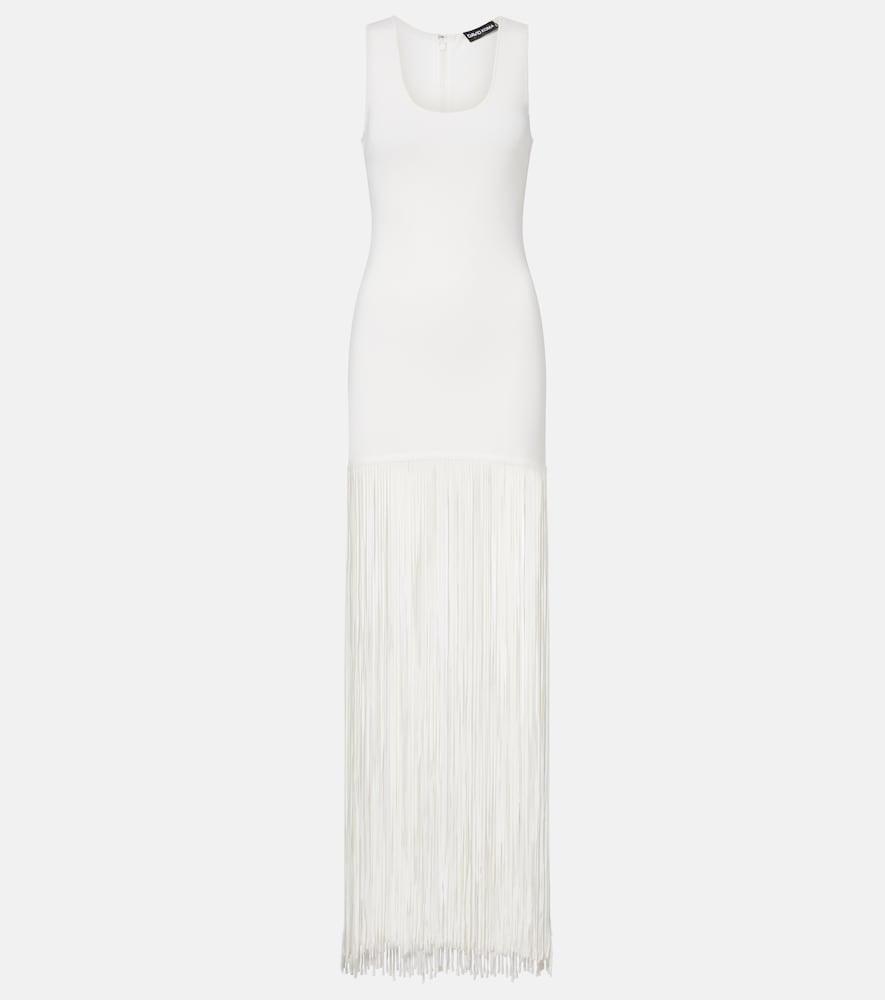 david koma fringed ribbed-knit maxi dress