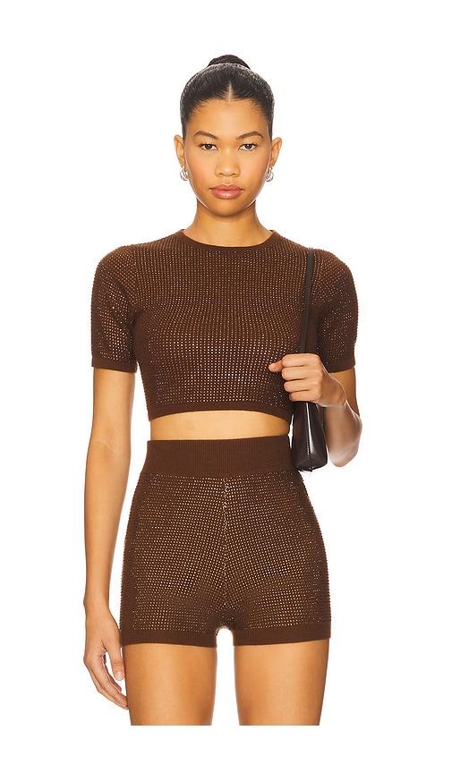 david koma rhinestone embroidered crop top in brown. - size m (also in s)