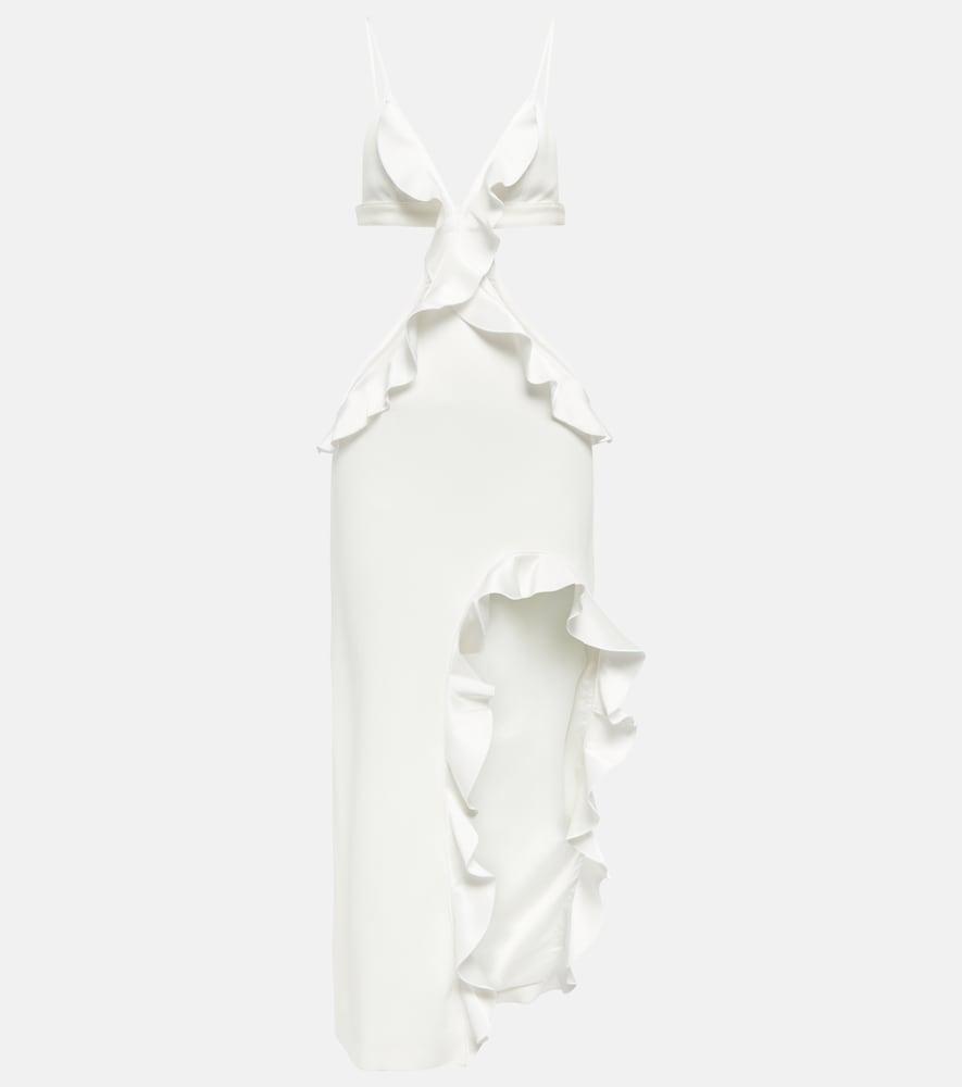 david koma ruffle-trimmed asymmetrical cutout midi dress