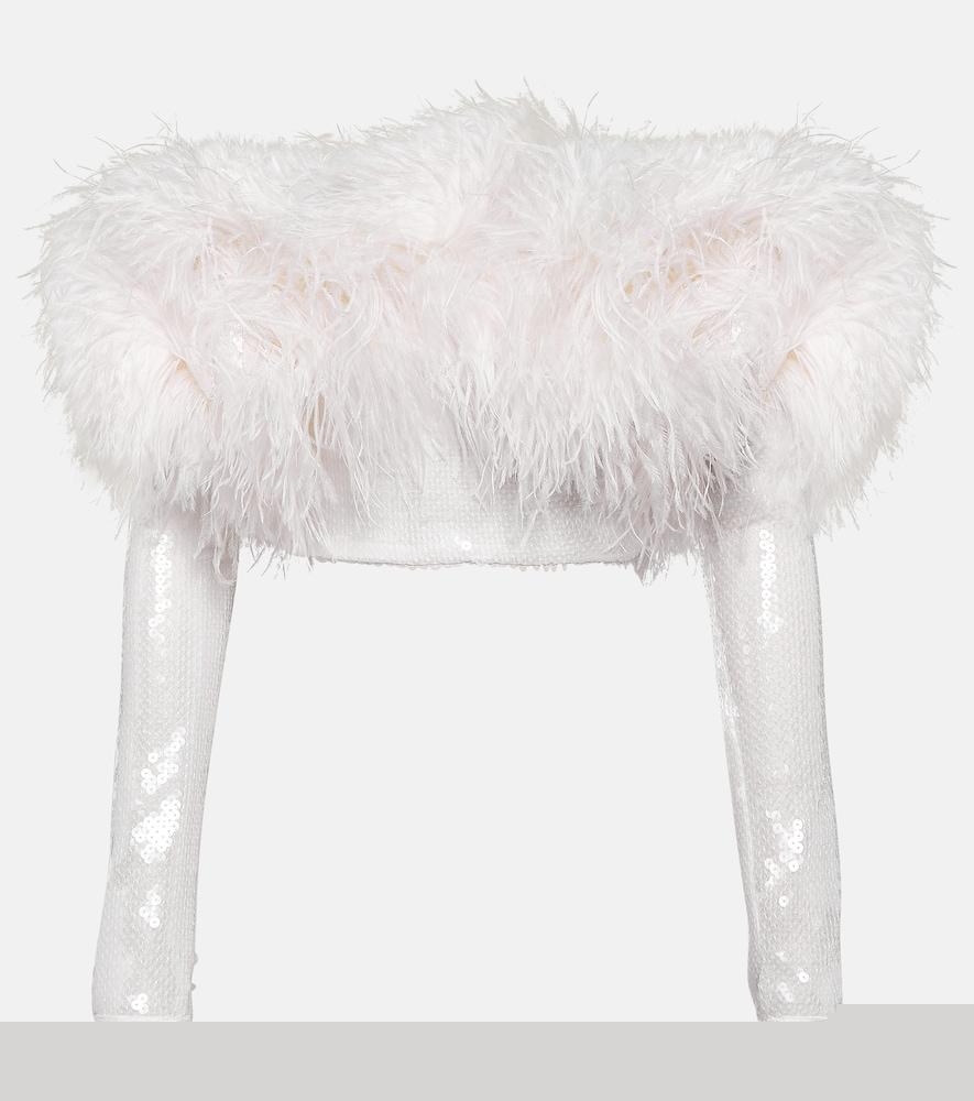 david koma sequined feather-trimmed crop top