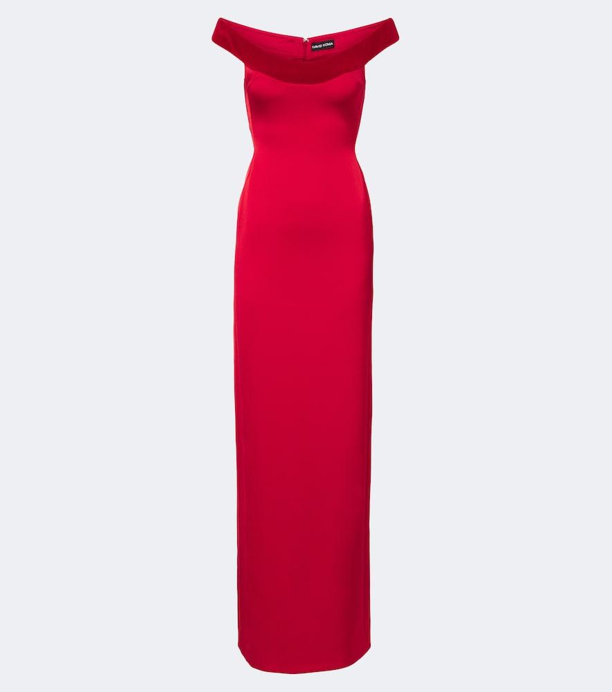 david koma velvet-trimmed off-shoulder satin gown