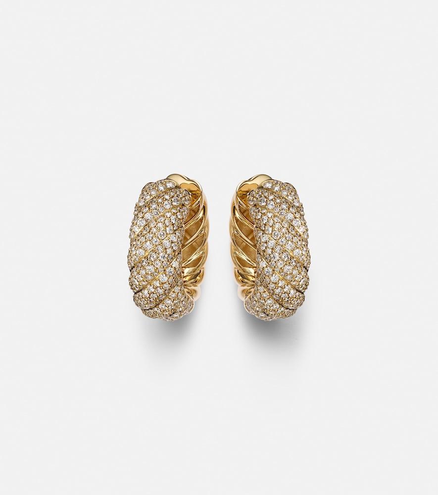 david yurman sculpted cable 18kt gold hoop earrings with diamonds