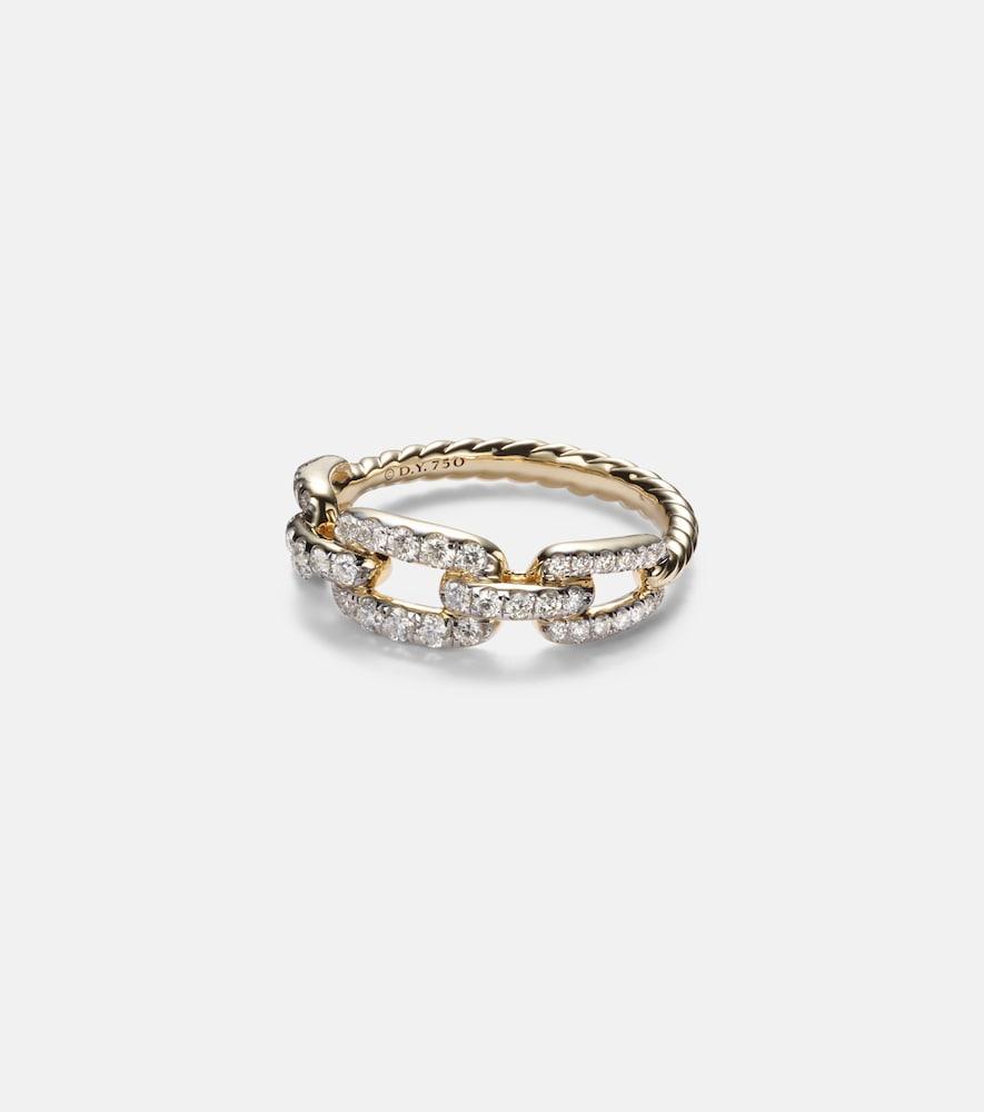 david yurman stax chain link 18kt gold ring with diamonds