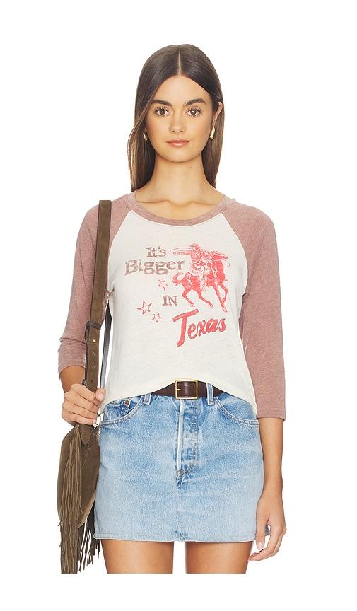 daydreamer it's bigger in texas burnout raglan tee in cream,mauve. - size l (also in xs, s, m)