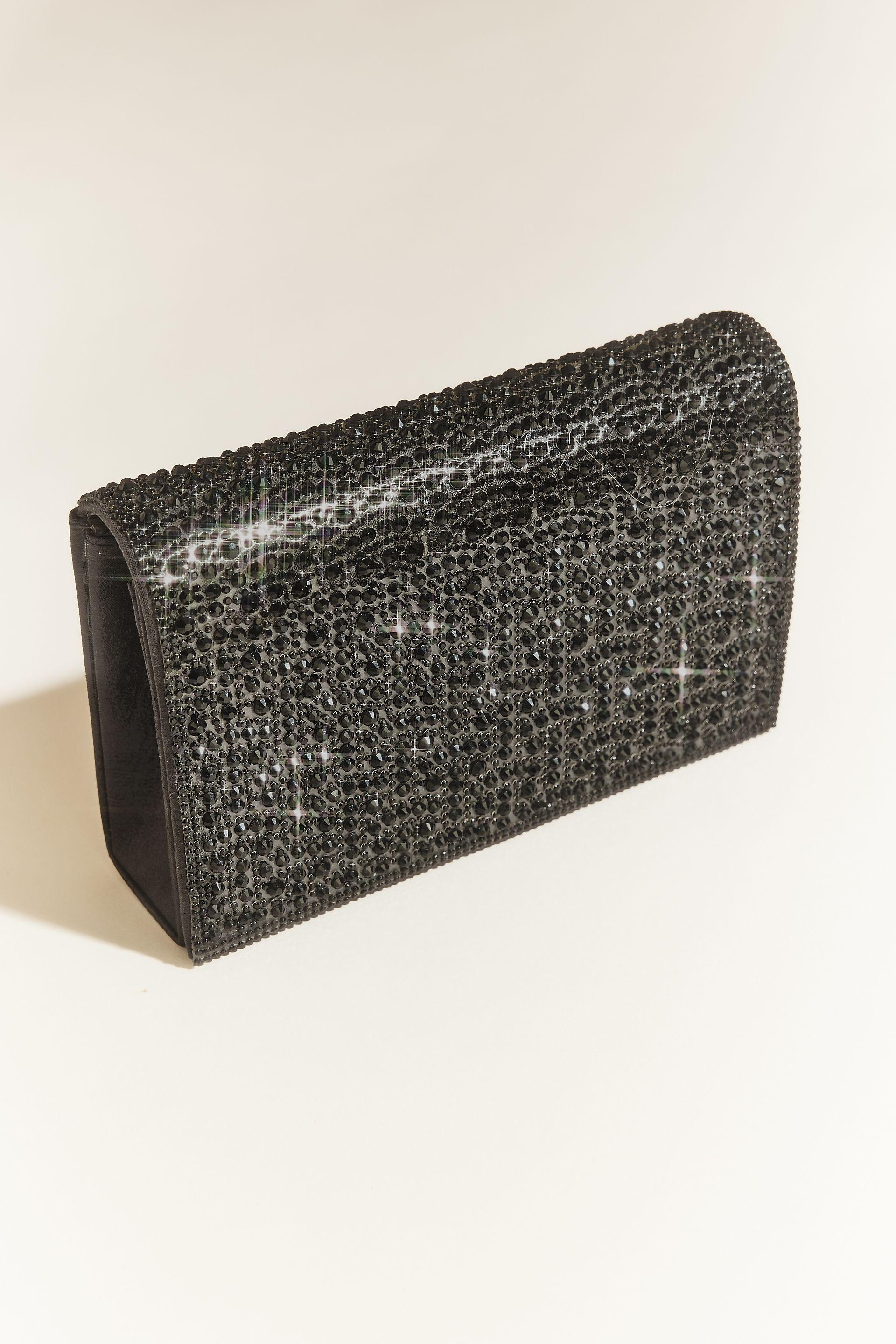 db studio crystal embellished metallic clutch handbag in black david's bridal