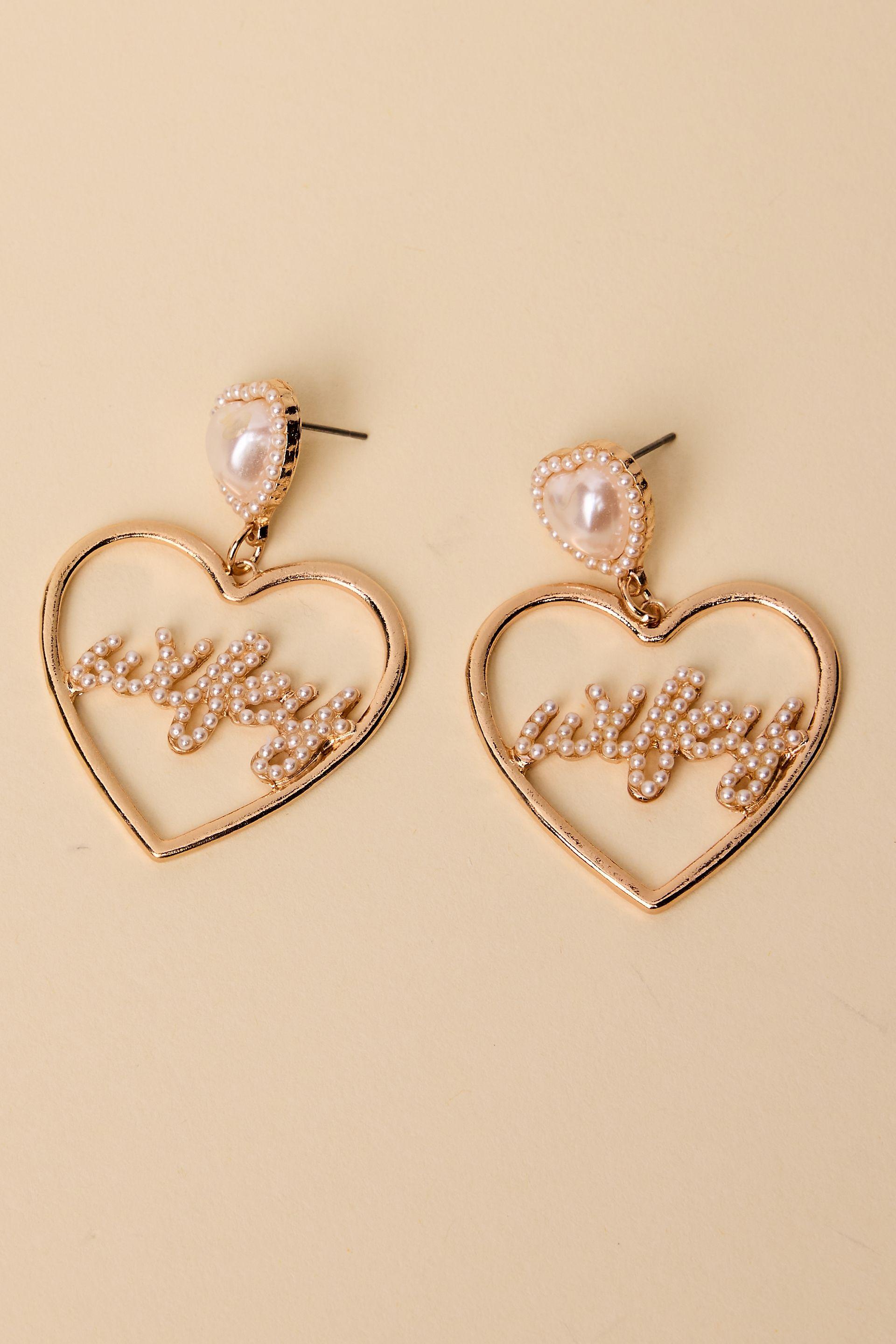 db studio pearl heart wifey earrings in gold david's bridal